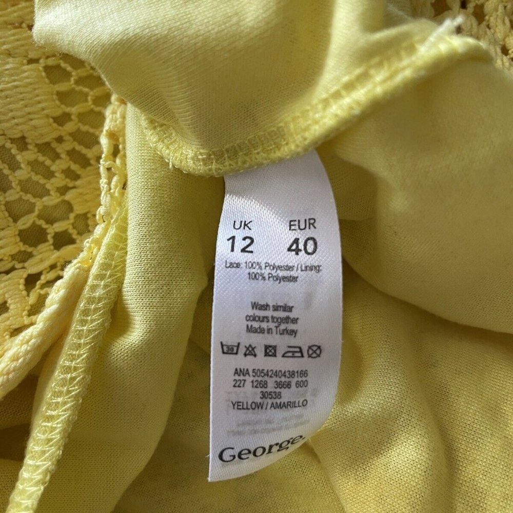George women size 12 yellow floral crochet lined strap mini dress - Picture 7 of 7